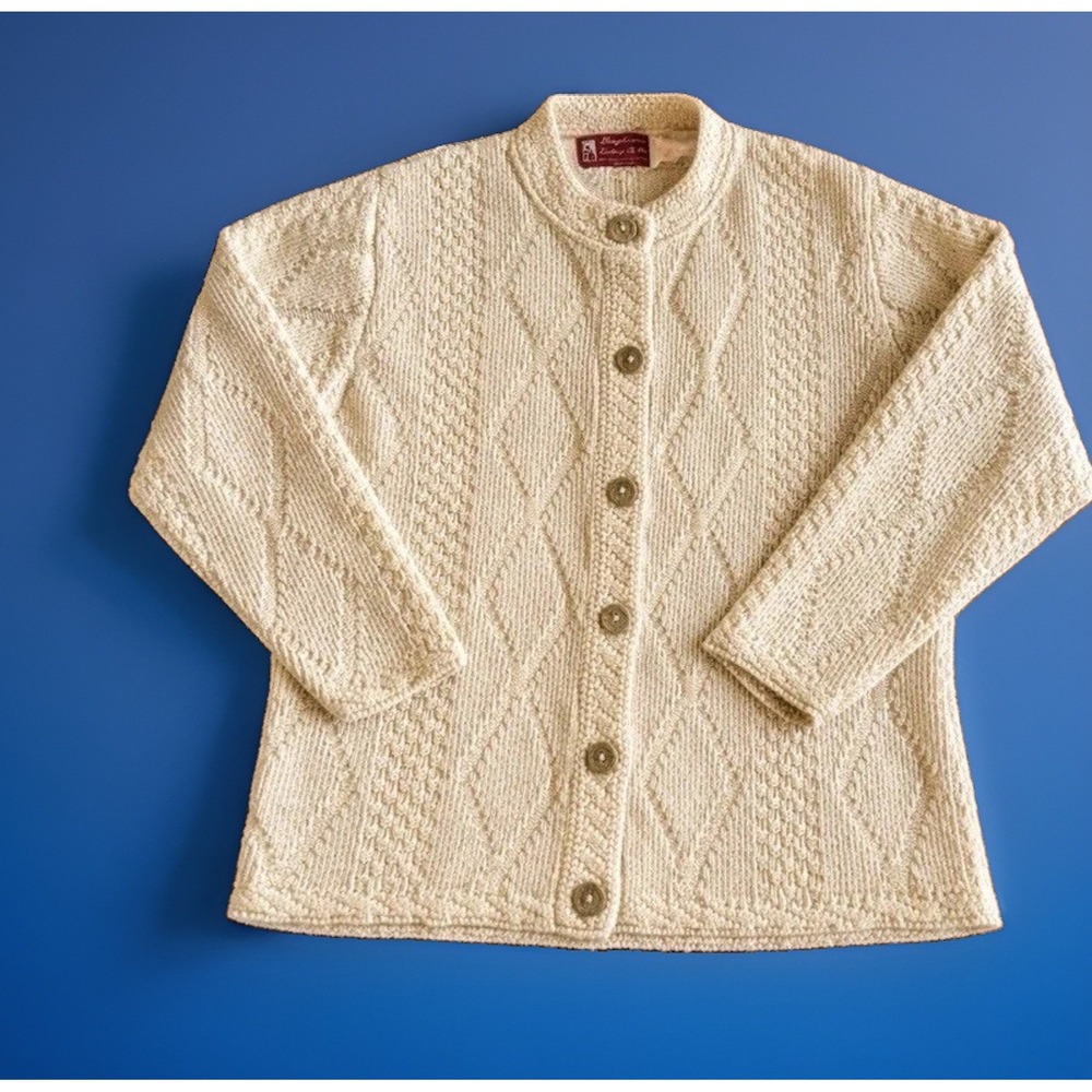Vintage Binghamton Knitting Co Cream Fisherman Cardigan Sweater Womens M